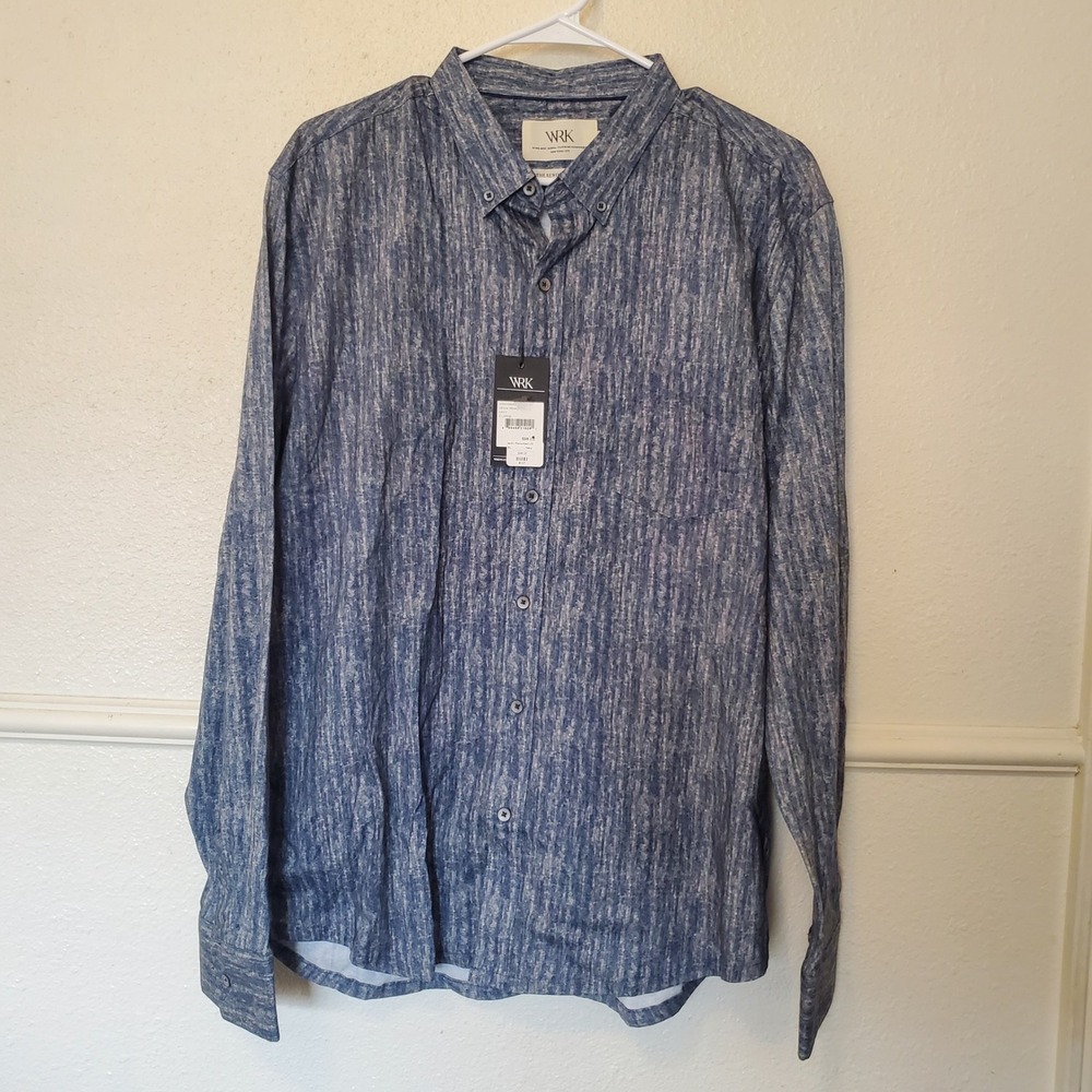 WRK The Reworked Shirt Mens XL Blue White Textured Button Down Long Sleeve New